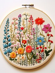 Heirloom Floral Embroidery: Vintage Landscape Wall Art