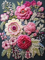 Heirloom Floral Embroidery: Vintage Wall Decor with Exquisite Floral Stitch Design