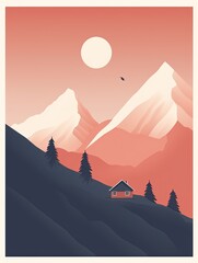 Minimalist Mountain Landscapes: Peaceful Peaks Print with Farmhouse Charm