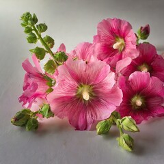 Pink mallow flower on white background