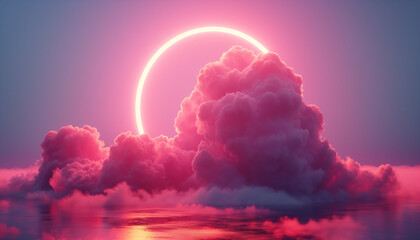 Surreal Pink Eclipse over Ocean and Clouds