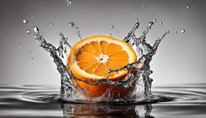 orange and water splash with gray background