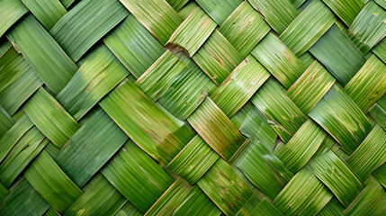 background of woven ketupat from young coconut leaves - obrazy, fototapety, plakaty