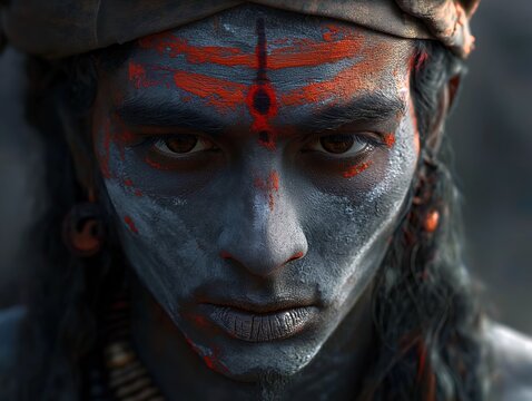 Shiva followers face close up, Hinduism, Hindu religious portrait