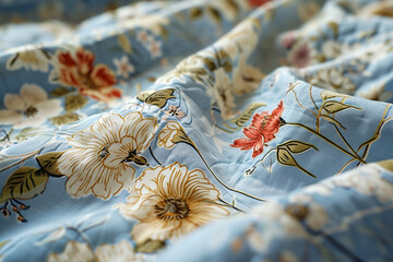 Close-up of a floral fabric with intricate embroidery design. High quality photo
