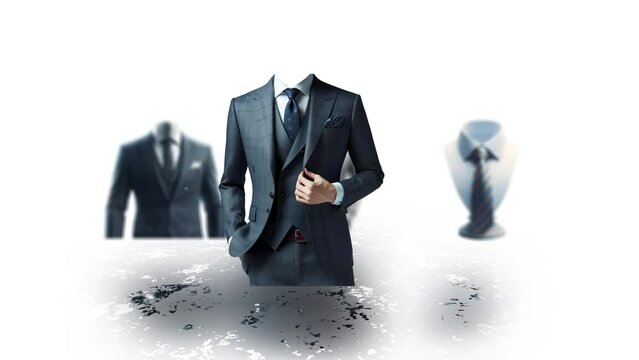 Motion animation of suit and tie. Sales show of men clothing