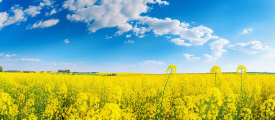 bright yellow rapeseed field, source of pollen. Golden Rapeseed Field Landscape
Vibrant Yellow Canola Flowers Background