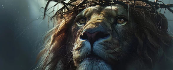 Zelfklevend Fotobehang Lion with a crown of thorns. Jesus, the Lion © Faith Stock