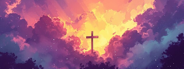 Cross of Jesus Christ in the sky. Illustration for religious design
