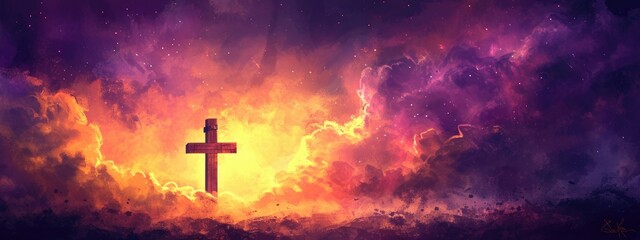 Fototapeta na wymiar Christian cross in the sky. Religion background. Illustration.
