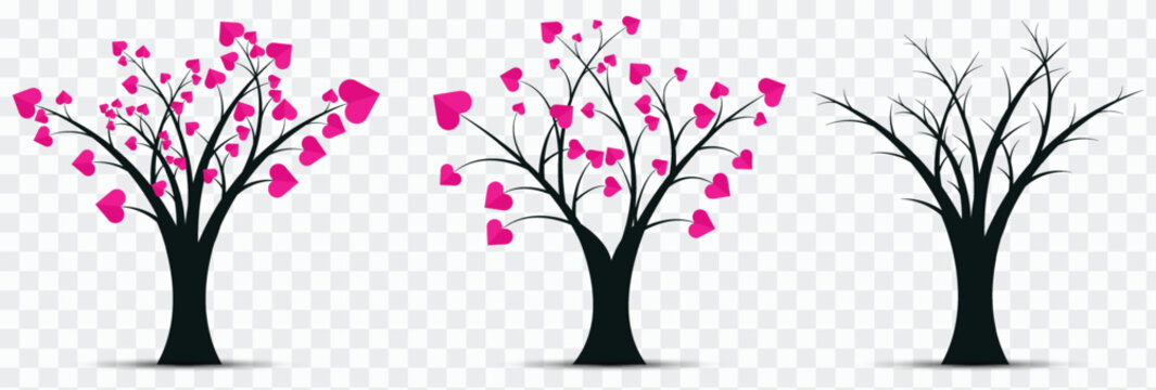 Valentine's Day, love, tree, pink, red, with. heart | leaves| heart, shaped | collage, with. paper | heart-shaped | Festive | card, enamored under a love tree, isolated on. transparent, background,
