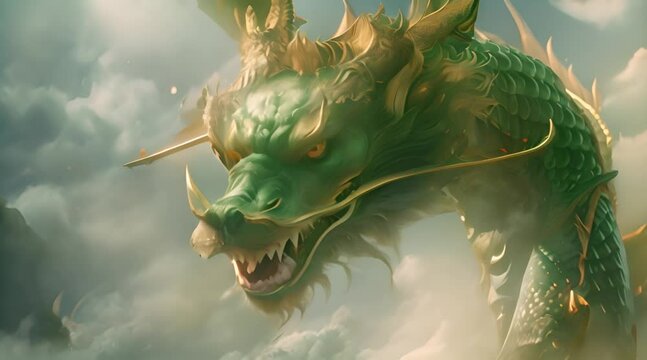 Green dragon a mysterious monster from fairy tales and a symbol in the Chinese calendar 2024
