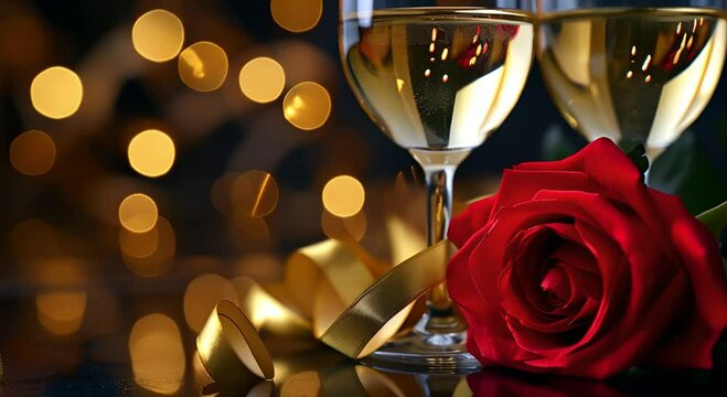 Red rose wine glass, romantic theme of love celebration