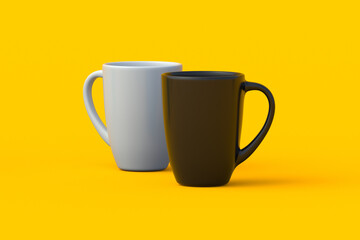 Two coffee mugs. Tea cups. Dishes for hot drinks. Ceramic tableware for a restaurant. Kitchen accessories. 3d rendering