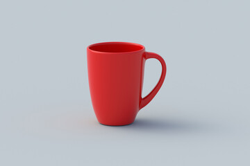 Red coffee mug. Tea cup. Dishes for hot drinks. Ceramic tableware for a restaurant. Kitchen accessories. 3d rendering