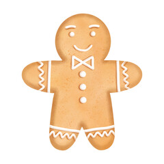 Cute Christmas gingerbread man in watercolor style.