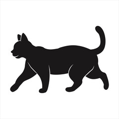 black silhouette of a  cat with thick outline side view isolated