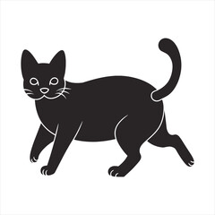 black silhouette of a  cat with thick outline side view isolated