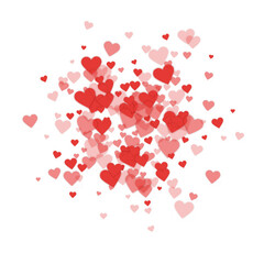 Red hearts scattered on white background.