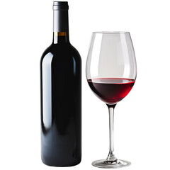 red wine bottle and wine glass on a transparent background