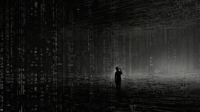 Ascii art matrix design black white background