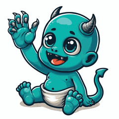 Obraz premium Cute baby blue monster vector illustration