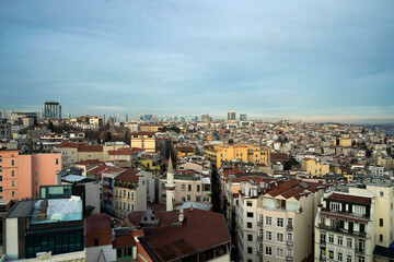 Naklejka premium istanbul aerial cityscape at sunset from gala golden horn beyoglu