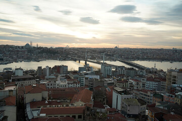 Naklejka premium istanbul aerial cityscape at sunset from galata tower