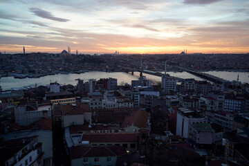 istanbul aerial cityscape at sunset from galata tower