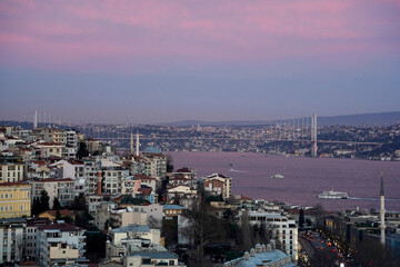 istanbul aerial cityscape at sunset from galata tower marmora Sea