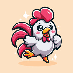 Free vector cute rooster crowing and dancing cartoon vector icon flat isolated animal nature icon