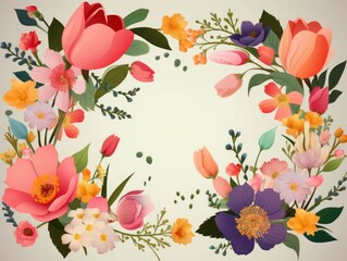 Fototapeta na wymiar Happy Mothers Day greeting illustration with colorful spring flowers. Happy Mothers Day template, Generative AI 