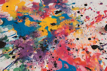 A chaotic mix of splattered paint and ink
