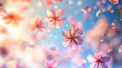 Fototapeta na wymiar pastel color spring flowers in the air, spring vibes