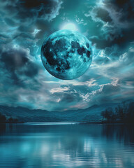 Enigmatic Blue Moon Over Tranquil Waters