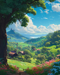 landscape and village