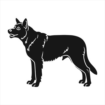 black silhouette of a  Australian Cattle Dog with thick outline side view isolated