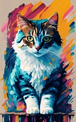 Fototapeta premium A silhouette of a cat - Palette knife painting - thin and rough strokes.