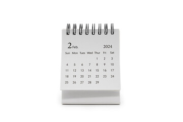 Simple desk calendar for FEB 2024 isolated on white background. Calendar concept with copy space. 