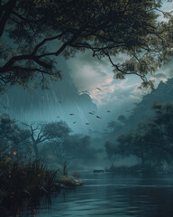 misty morning on the lake