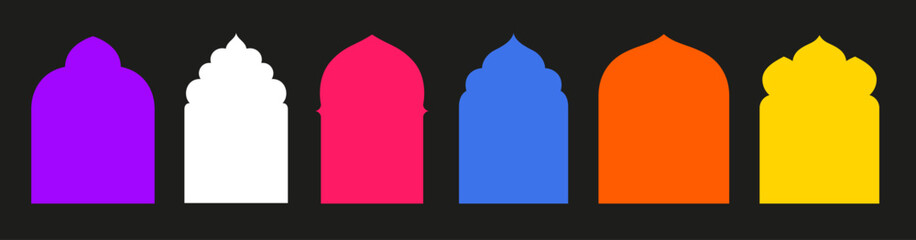 Ramadan Kareem collection of oriental style Islamic, minimalist geometric Islamic shapes, abstract door mosque, vector Ramadan illustration set windows and arches with modern style design