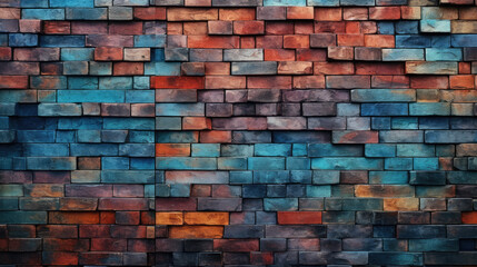 Brick wall background, cool colors grunge texture or pattern for design, wallpaper. Generative ai