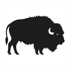 black silhouette of a  American bison with thick outline side view isolated