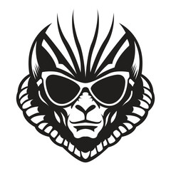 Obraz premium alien wearing sunglasses iconic logo vector illustration.