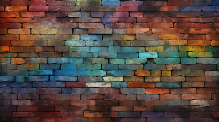 Brick wall background, jazzy colors grunge texture or pattern for design. Generative ai - obrazy, fototapety, plakaty