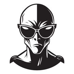 alien wearing sunglasses iconic logo vector illustration.