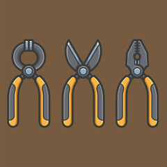 Simple cartoon carpentry and construction tools for home equipment and maintenance vector design art