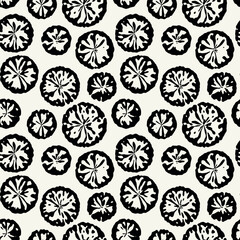 Vector seamless pattern. Random disposed organic shapes. Stylish structure with circles. Hand drawn abstract background. Can be used as swatch in Illustrator. Monochrome spotty print.