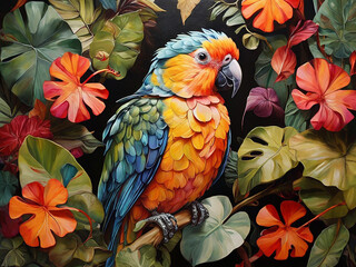 Colorful Bird Art color generative AI Photo