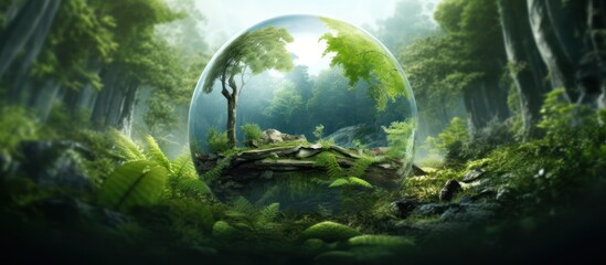 glass globe with trees, nature conservation earth day concept - obrazy, fototapety, plakaty